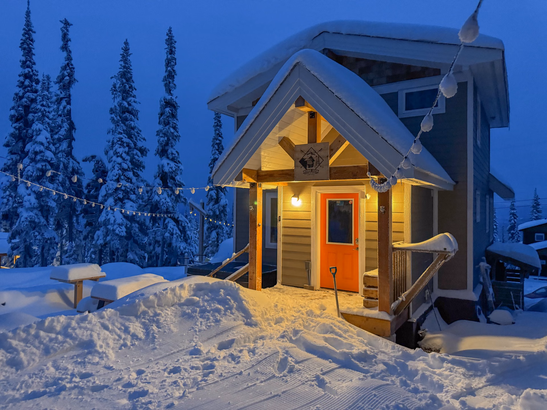 Bonnie Doon cabin in winter on Hudson Bay Mountain
