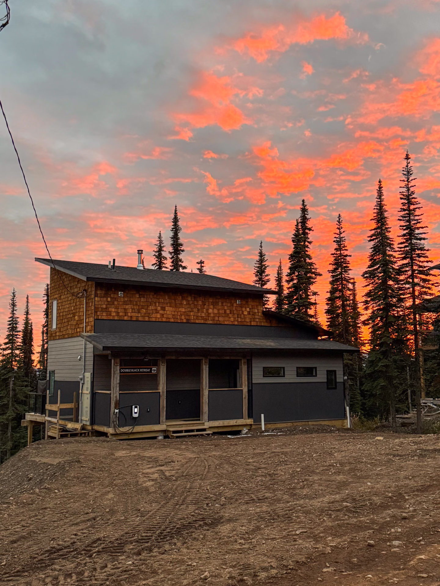 Double Black Retreat cabin at sunset, Hudson Bay Mountain