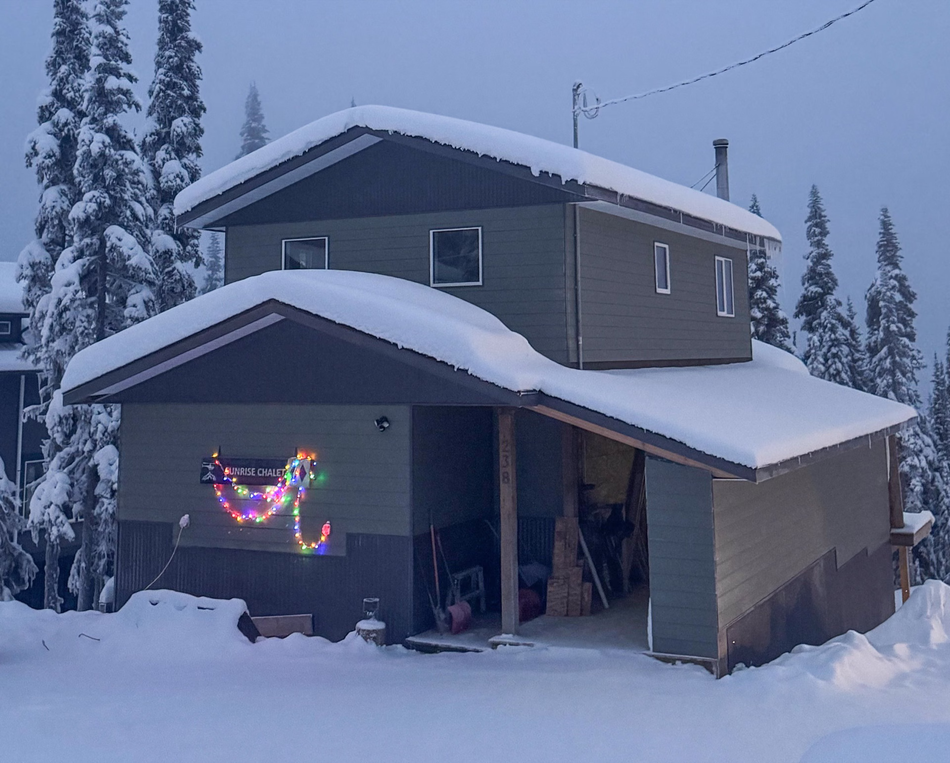 Sunrise Chalet cabin in winter on Hudson Bay Mountain